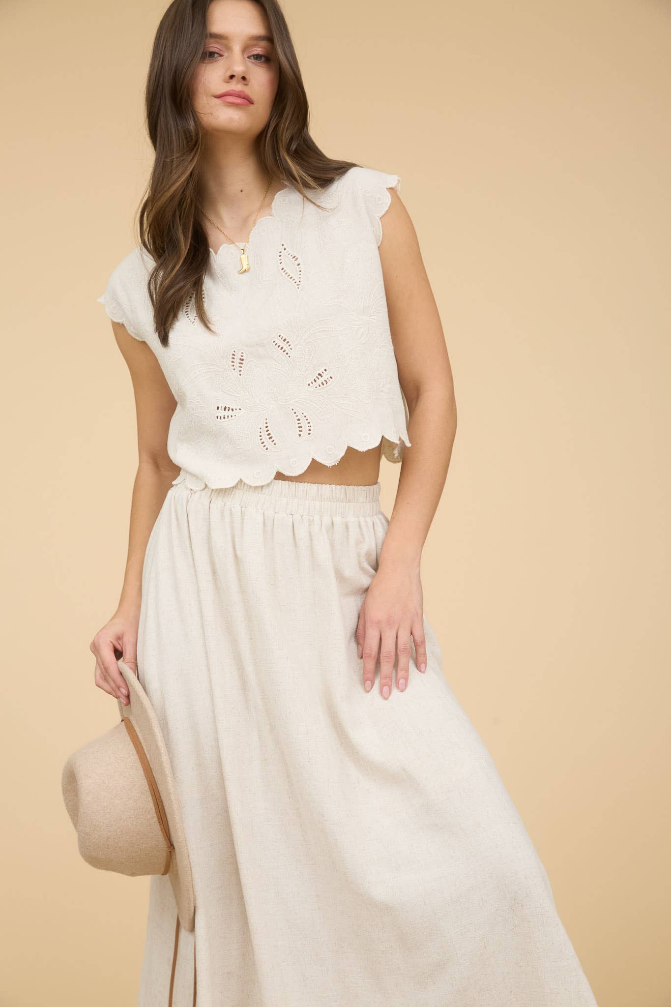 Enchanted Flow Scallop Eyelet Detail Top