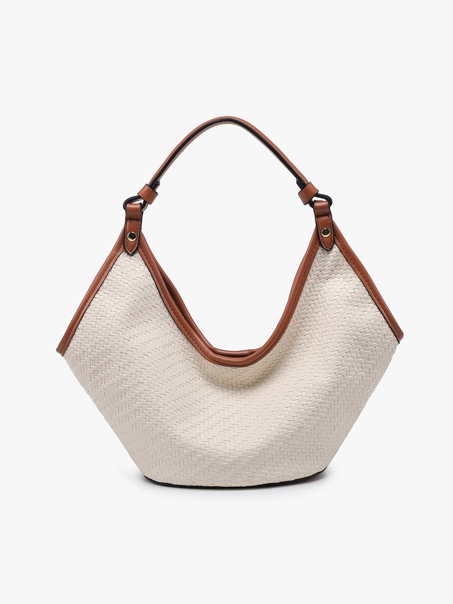 Jade Woven Hobo w/ Snap Closure: Beige/Brown