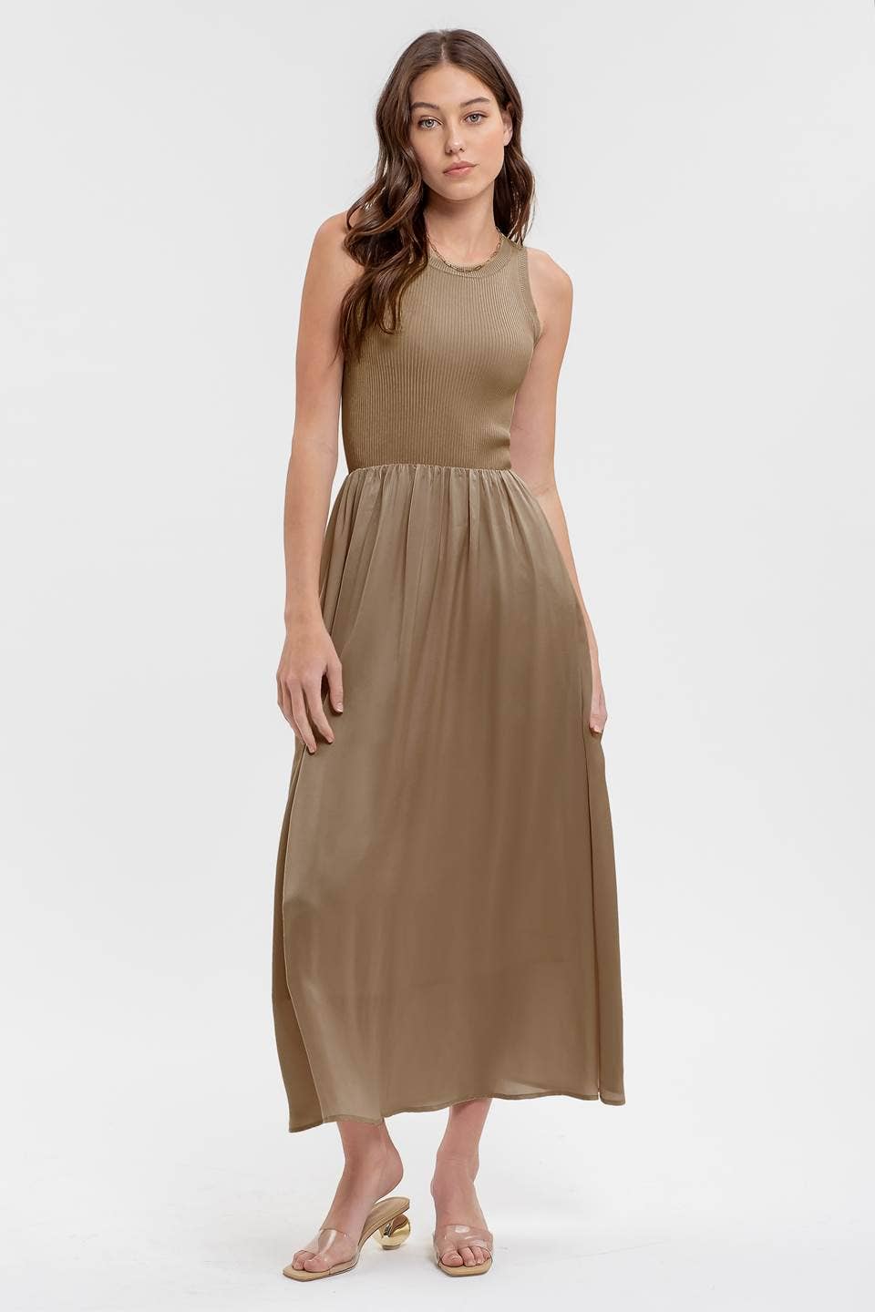 Lead the Way (Taupe) Midi Dress