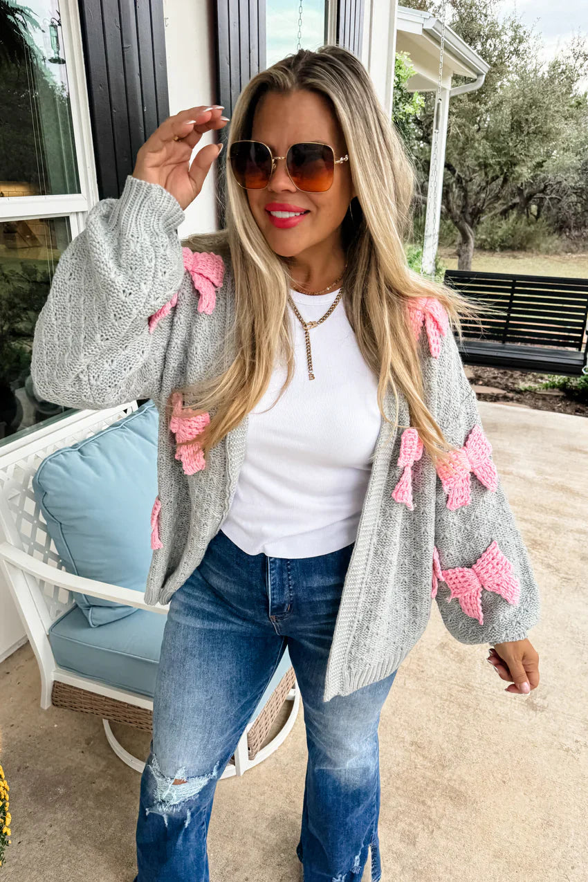 Tie A Bow On It (Grey) Cardigan