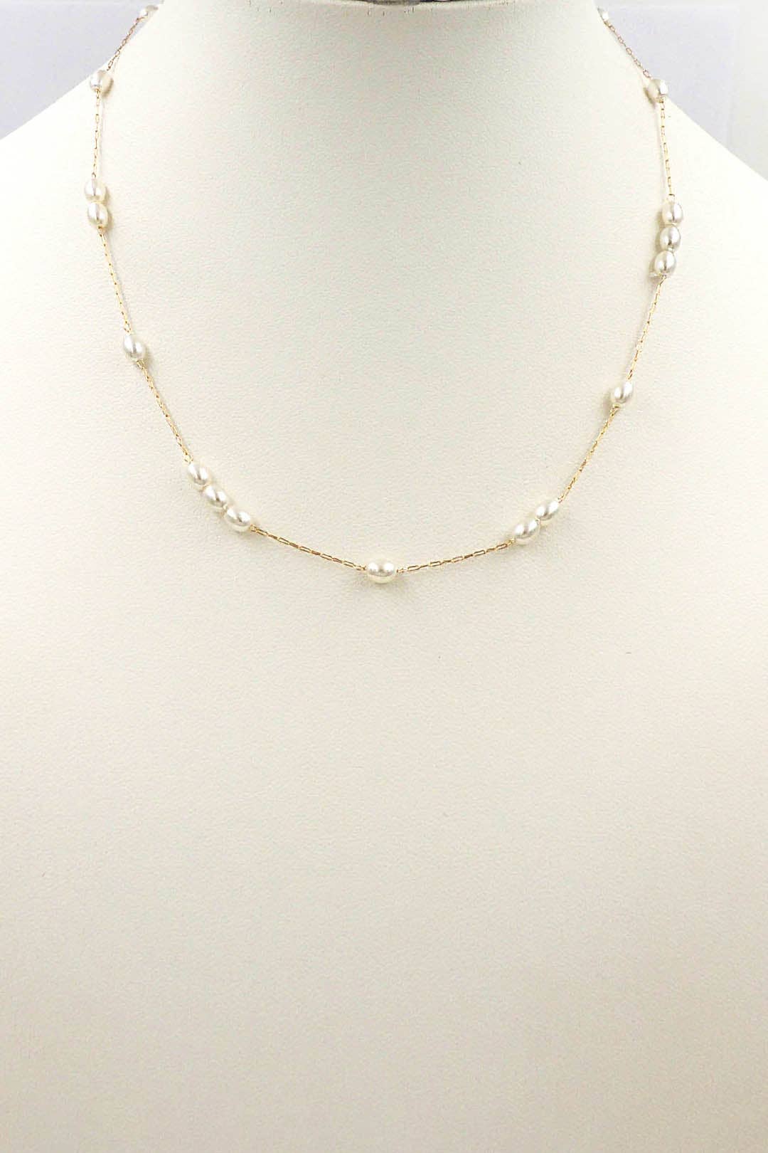 Delicate Pearl Beaded Gold Chain Necklace