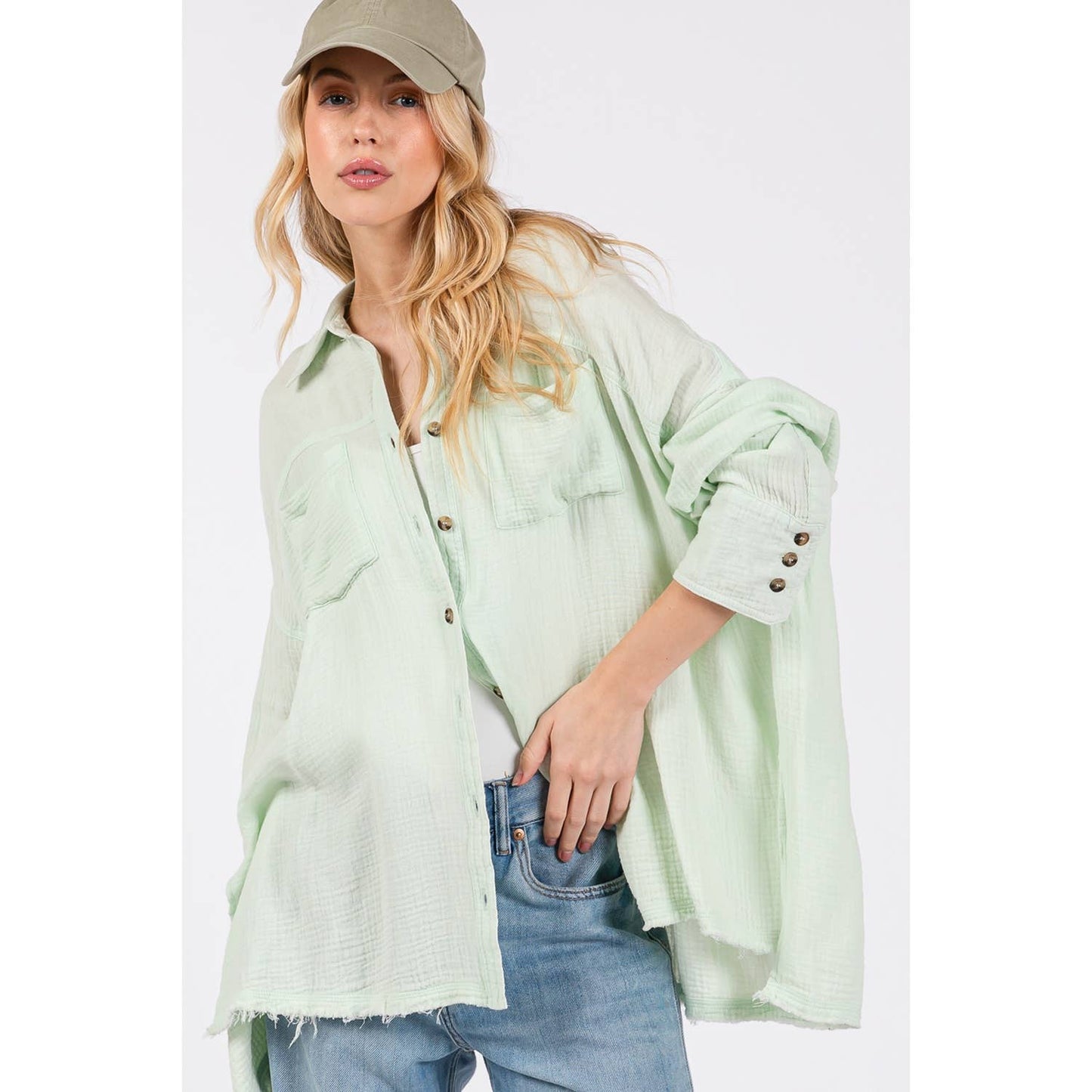 Easy Going (Mint) Cotton Gauze Blouse