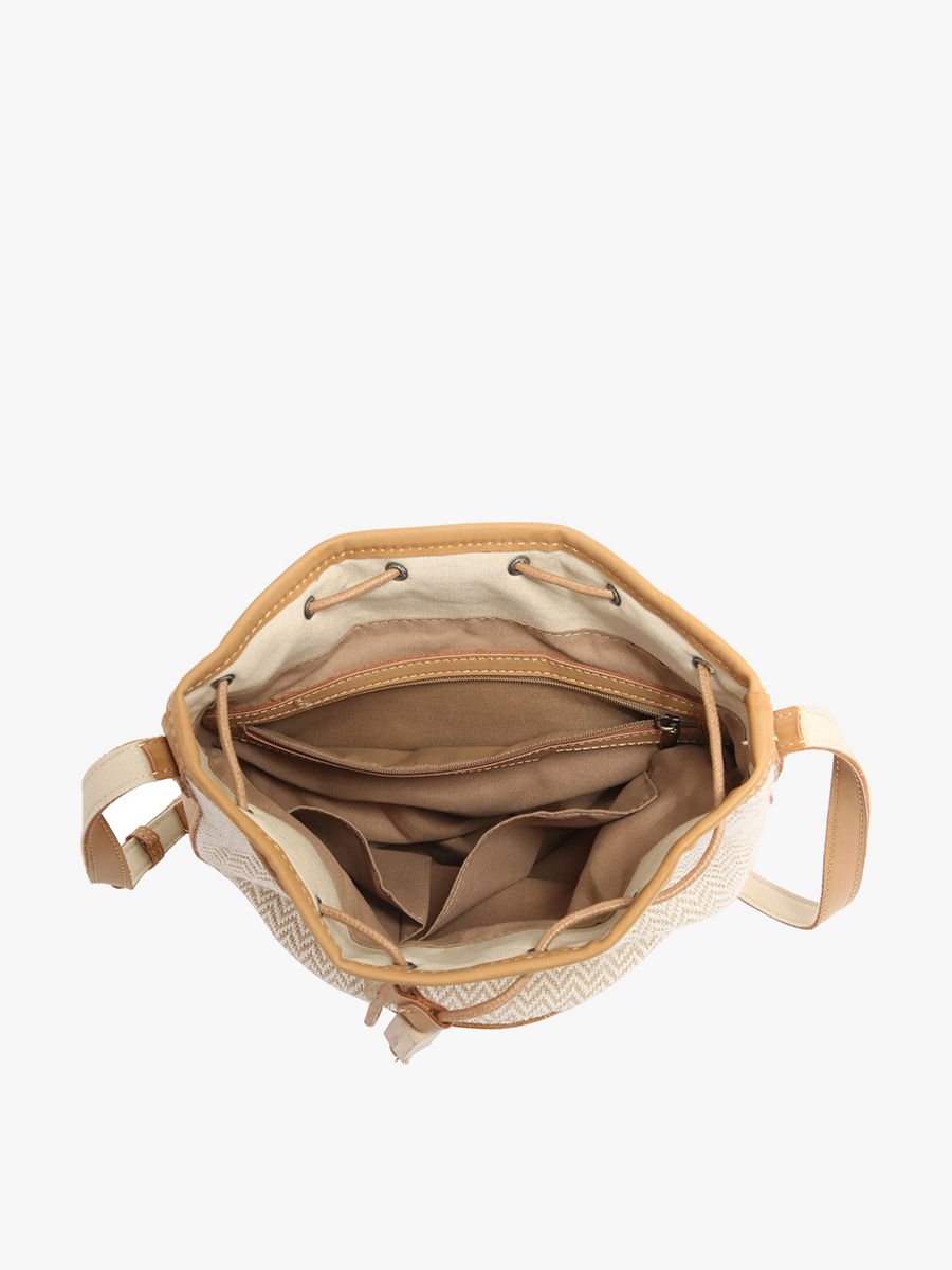 Augusta Woven Bucket Bag: Herringbone/Taupe