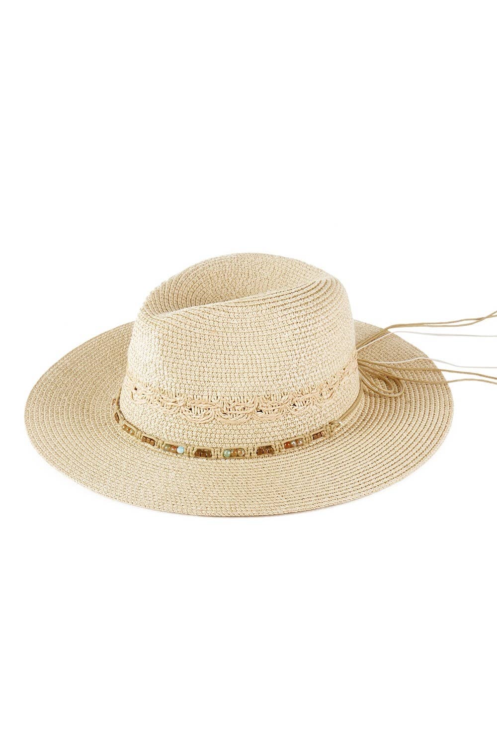 Natural Woven Beaded Band Straw Sun Hat