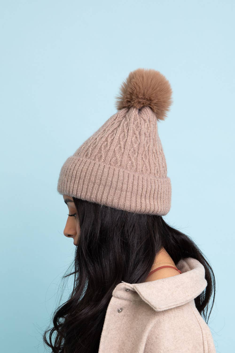 Coffee Date (Taupe) Cable Knit Cuffed Beanie