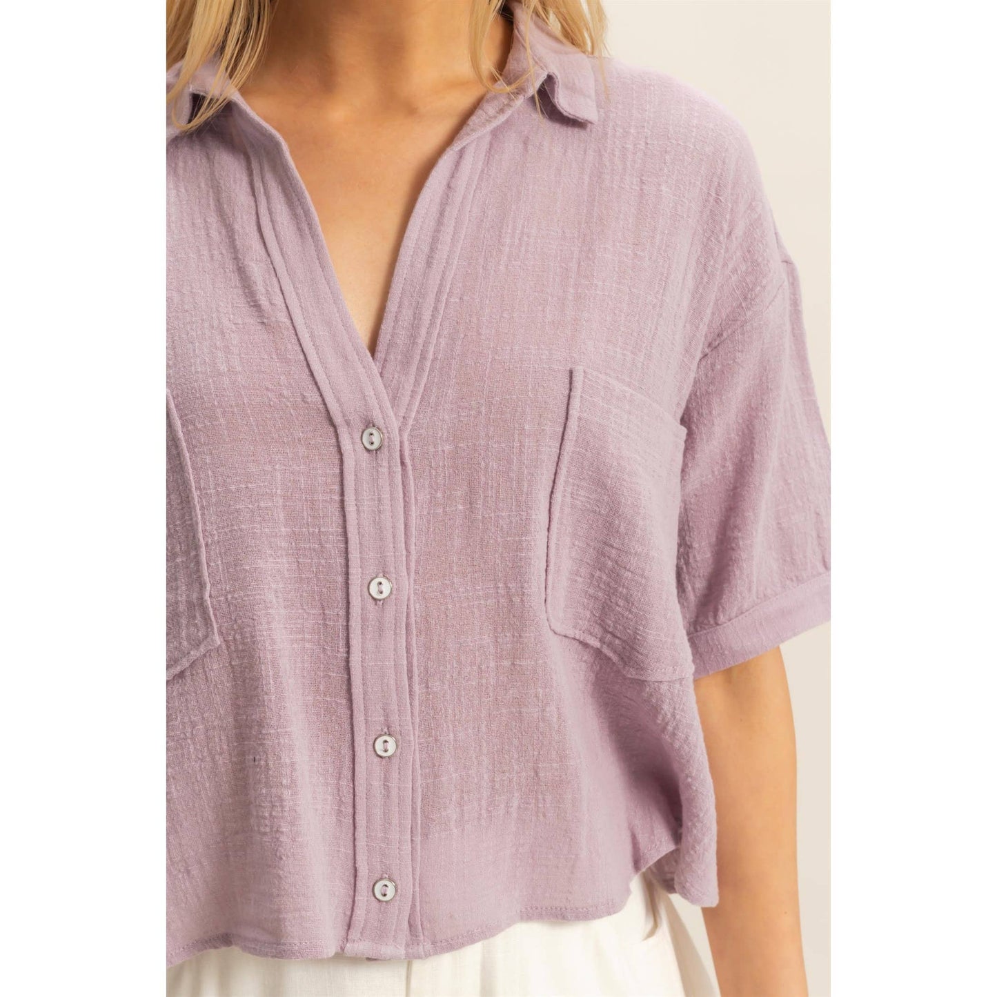 Crop It Out (Lavender) SS Cotton Blouse