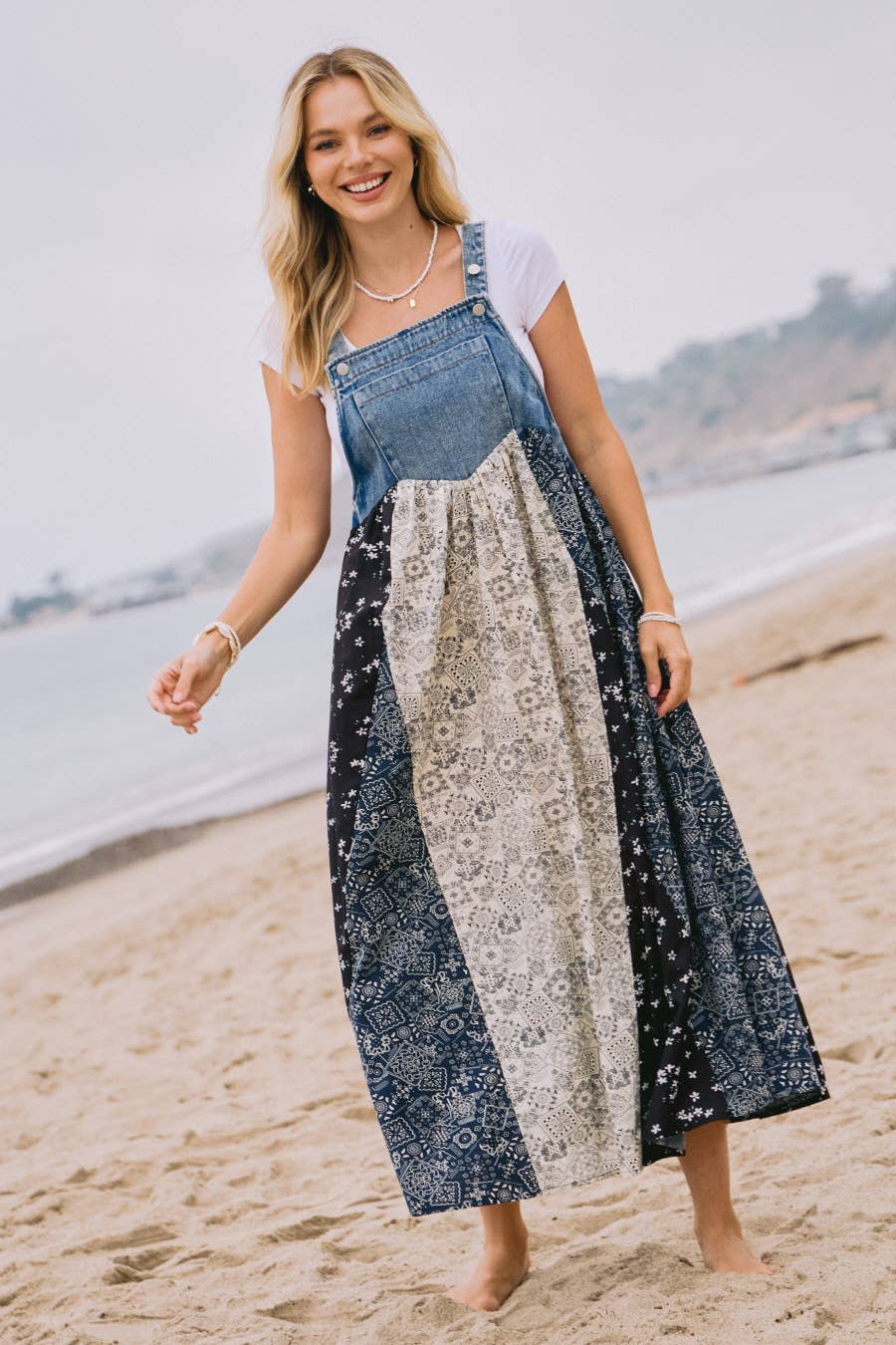 Washed Denim Top Overall Dress: Light Denim / L