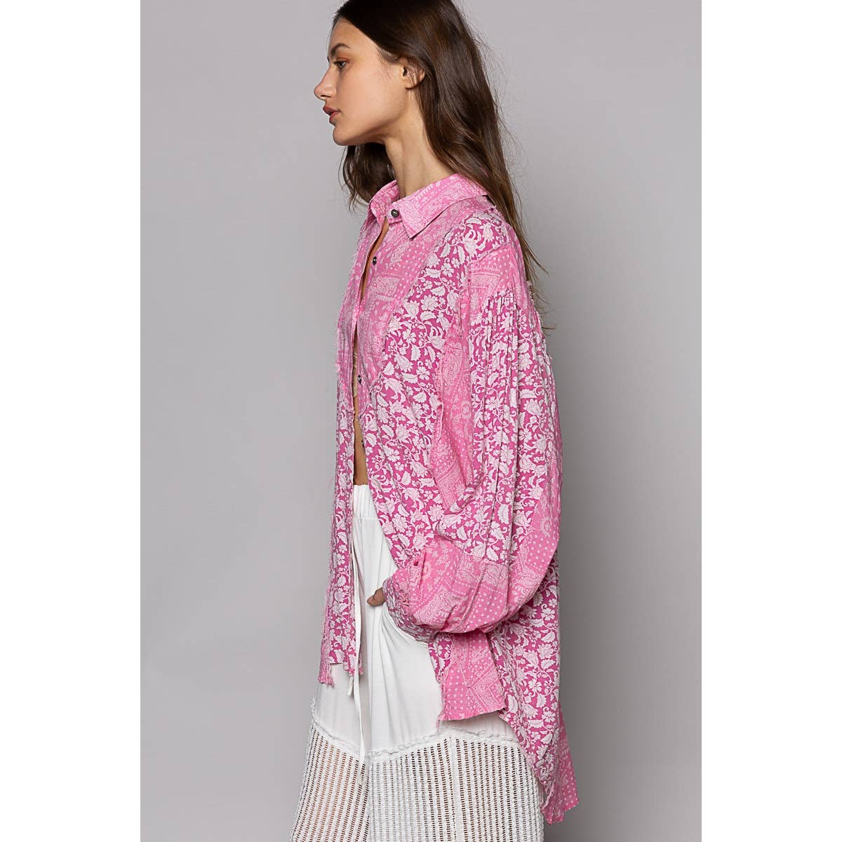 POL Perfect Paisley (Pink) Oversized Button Shirt