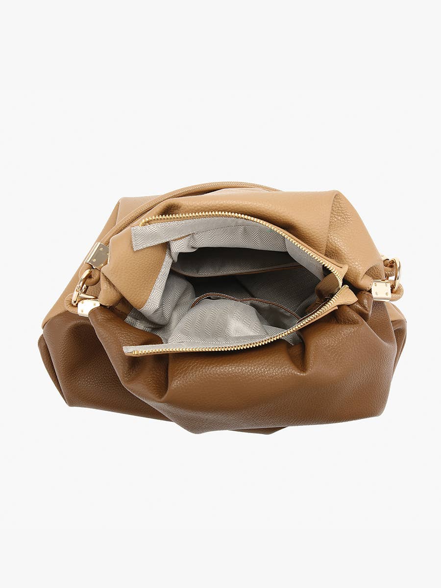 Noelle (Tan/White) Two-Tone Ruched Hobo