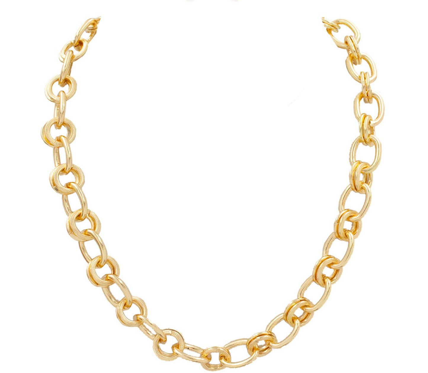 Gold Thick Textured Gold Link Necklace