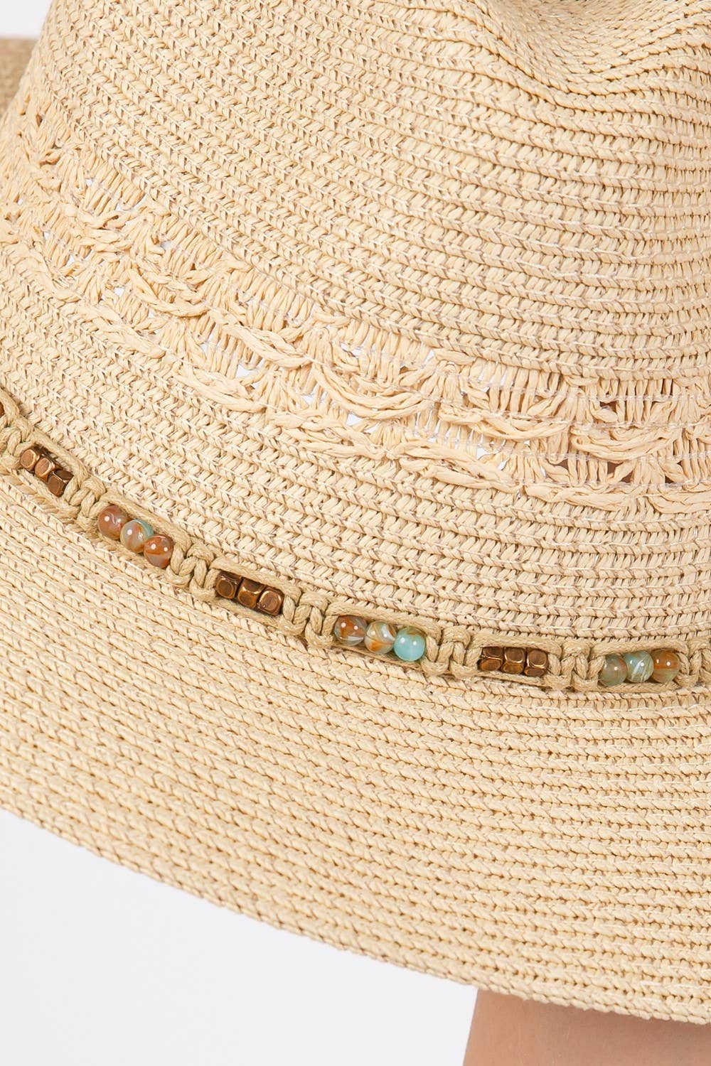 Natural Woven Beaded Band Straw Sun Hat