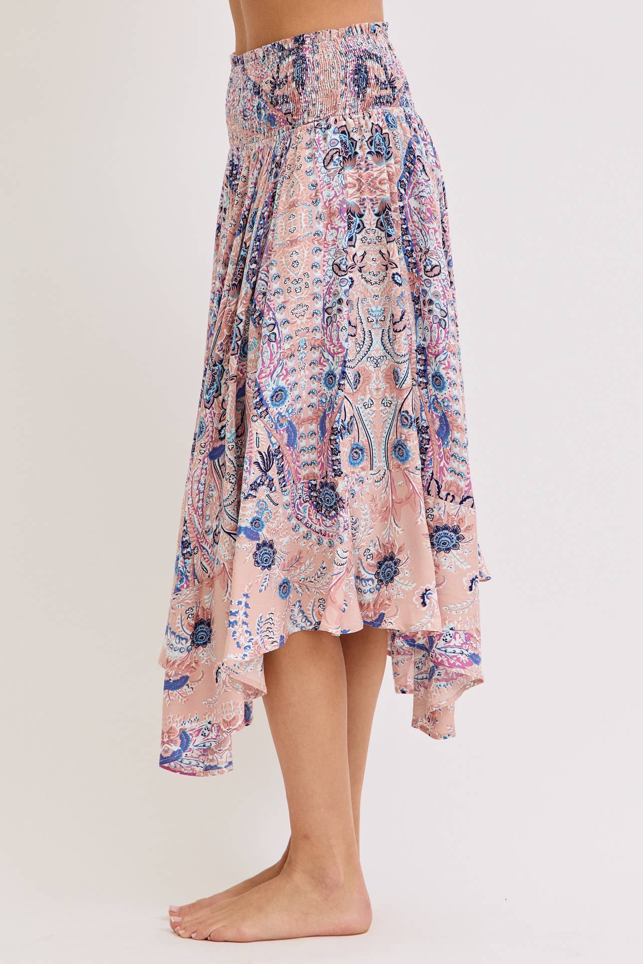 Playful Paisley Boho Print Midi Skirt