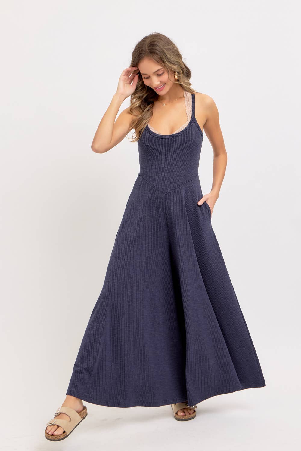 Relaxing Retreat (Navy) Wide Leg Jumpsuit