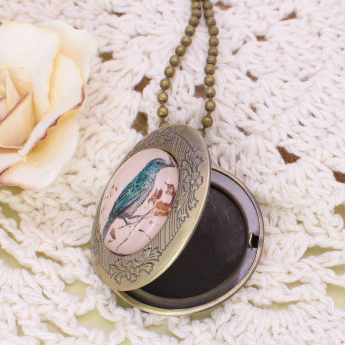 Vintage Bird Gold Locket Necklace