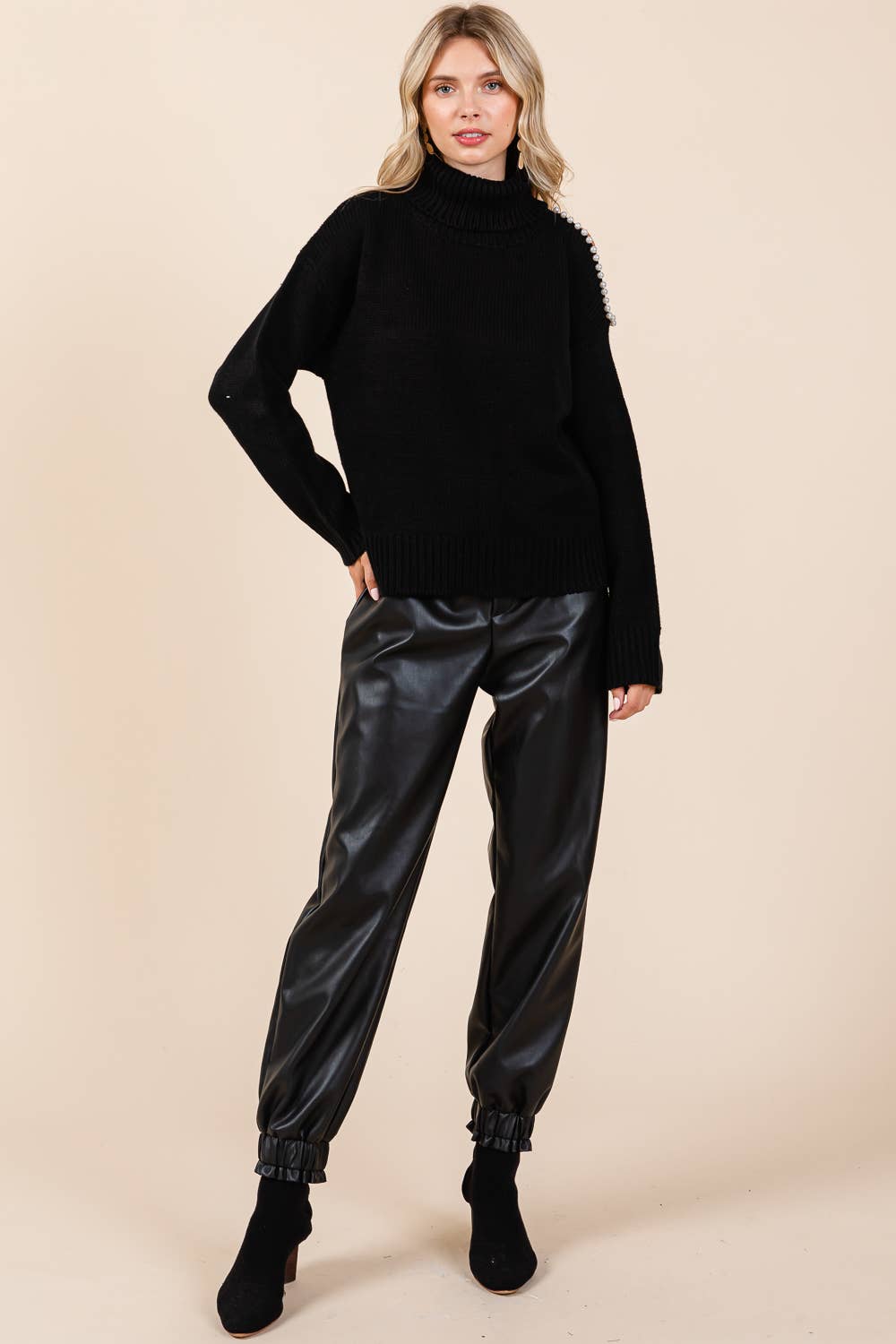 Old Money (Black) Pearl Accent Sweater