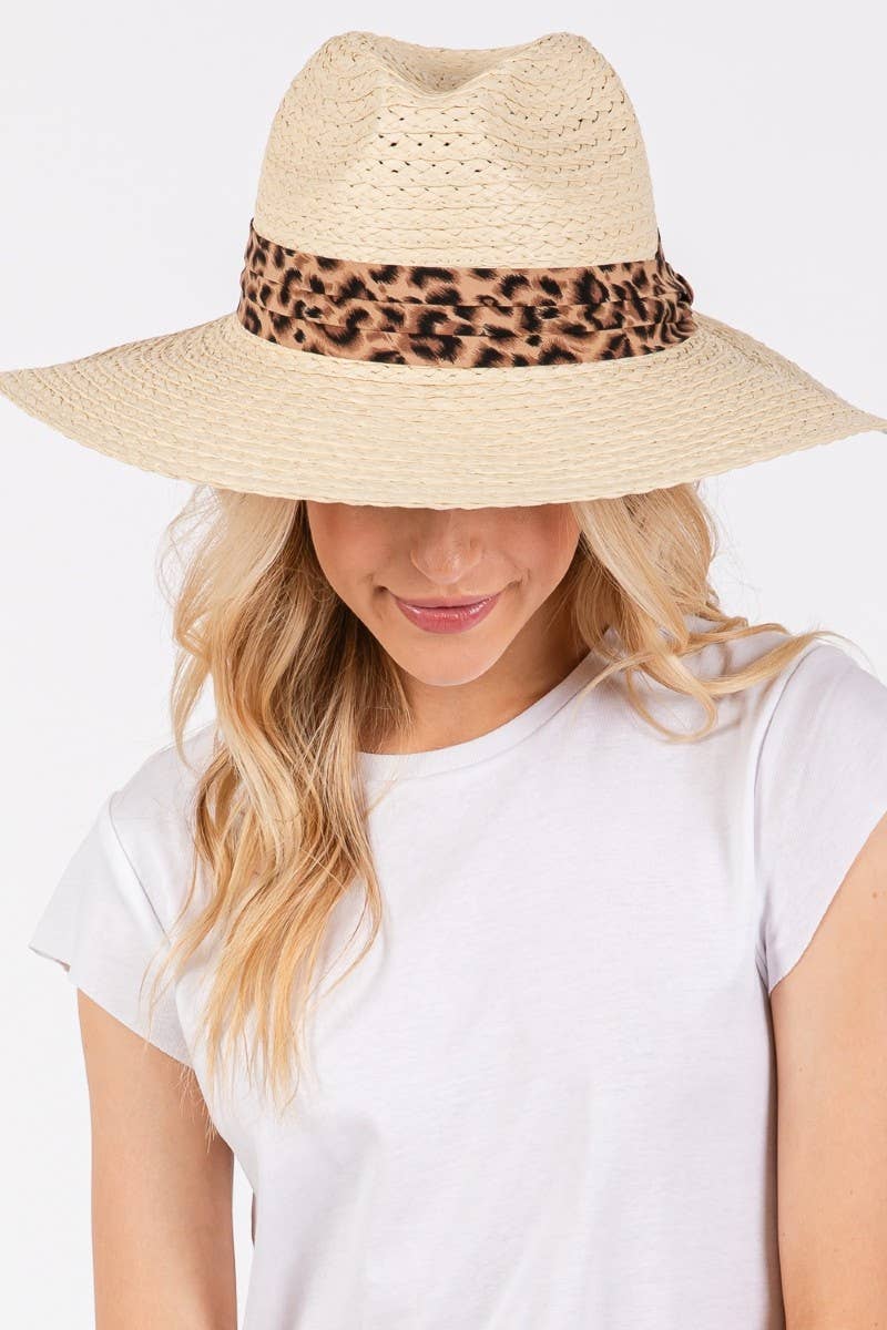 Leopard Natural Band Straw Sun Hat
