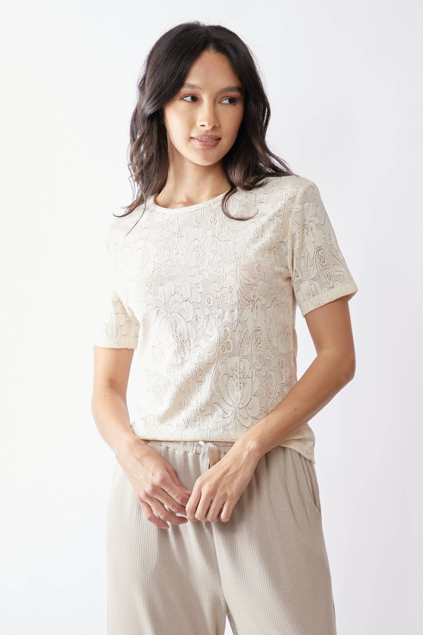 Lovely Lace (Ivory) SS Lace Mesh Shirt