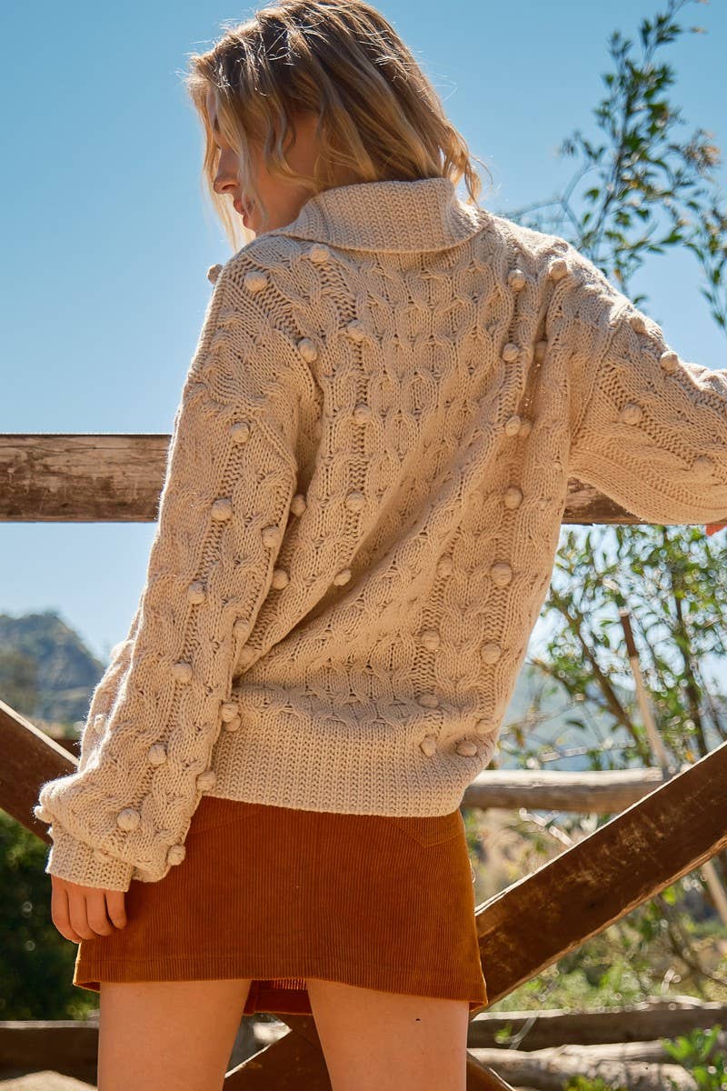 Warm Embrace Collar Pom Pom Sweater