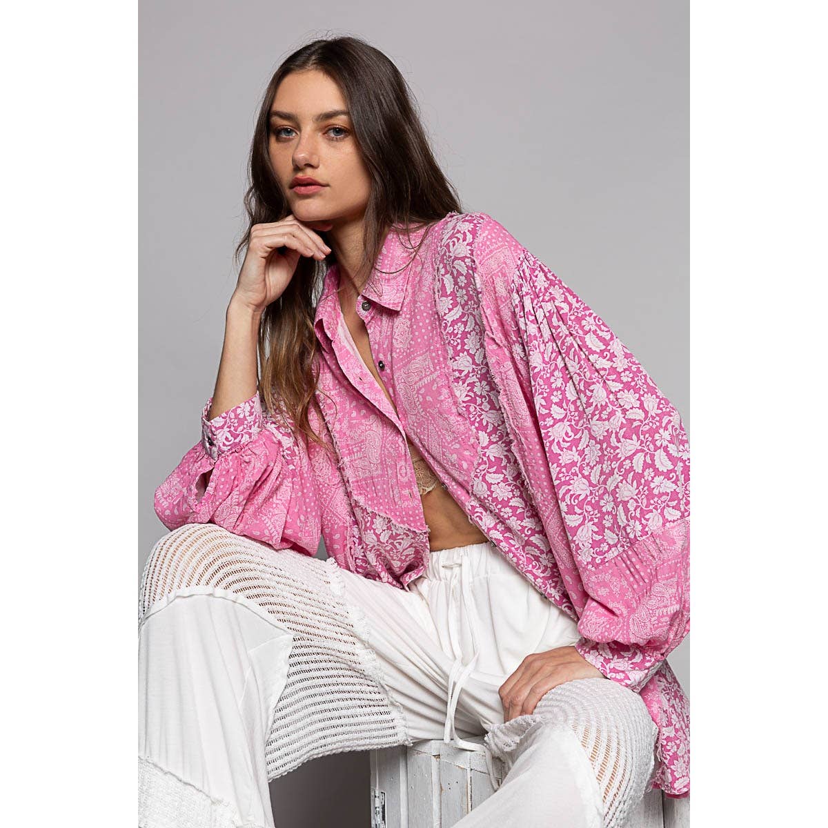 POL Perfect Paisley (Pink) Oversized Button Shirt