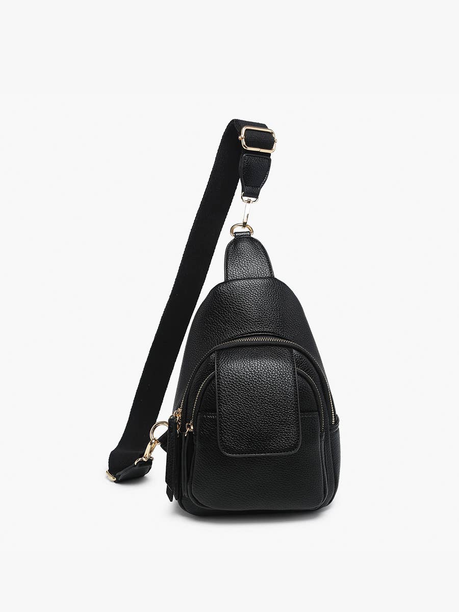 Sophia (Black) Sling Bag w/ Flapover Pocket