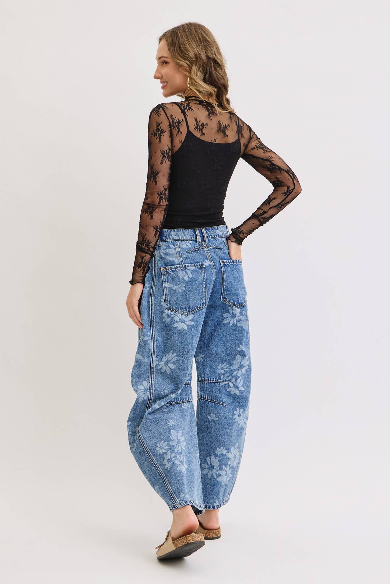 True Icon Floral Denim Barrel Jeans