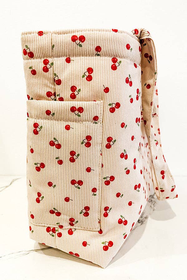 Stevie Corduroy Cherry Print Tote Bag