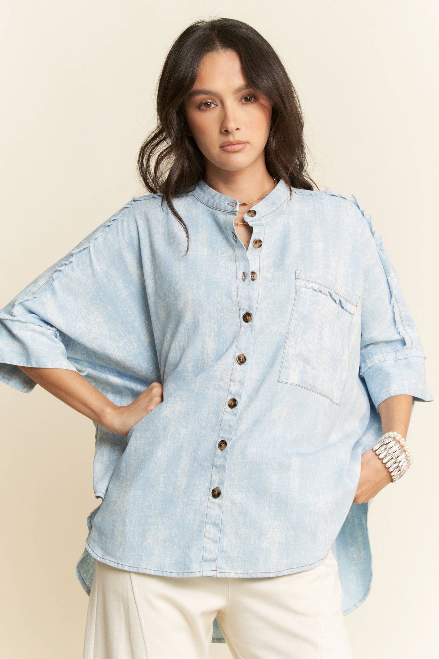 Hey Darlin’ Oversized Fringe Denim Shirt