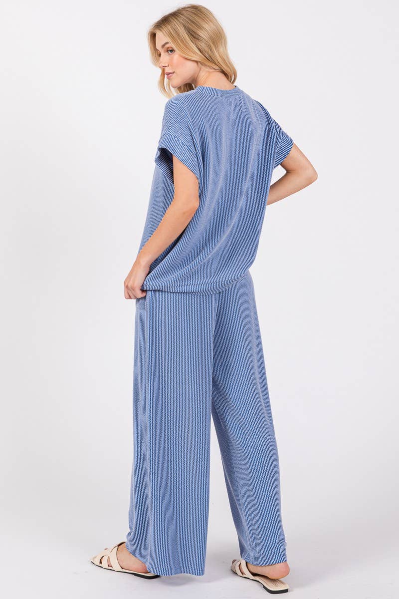 Free Flow (Blue) Stripe Rib Wide Leg Pants