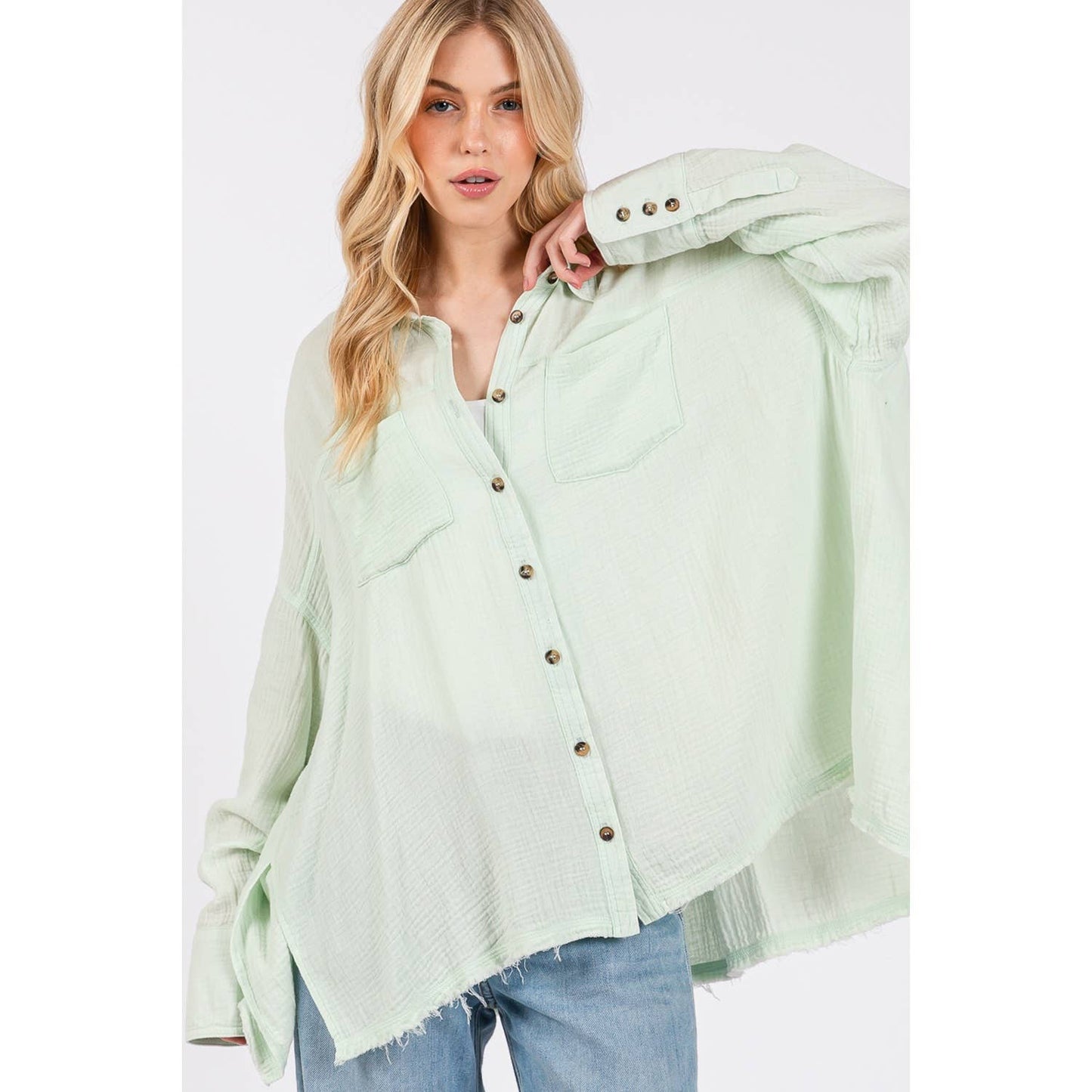 Easy Going (Mint) Cotton Gauze Blouse