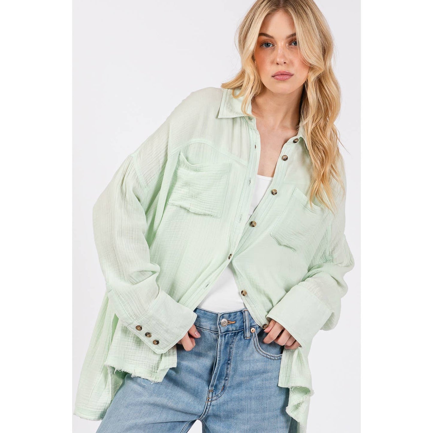Easy Going (Mint) Cotton Gauze Blouse