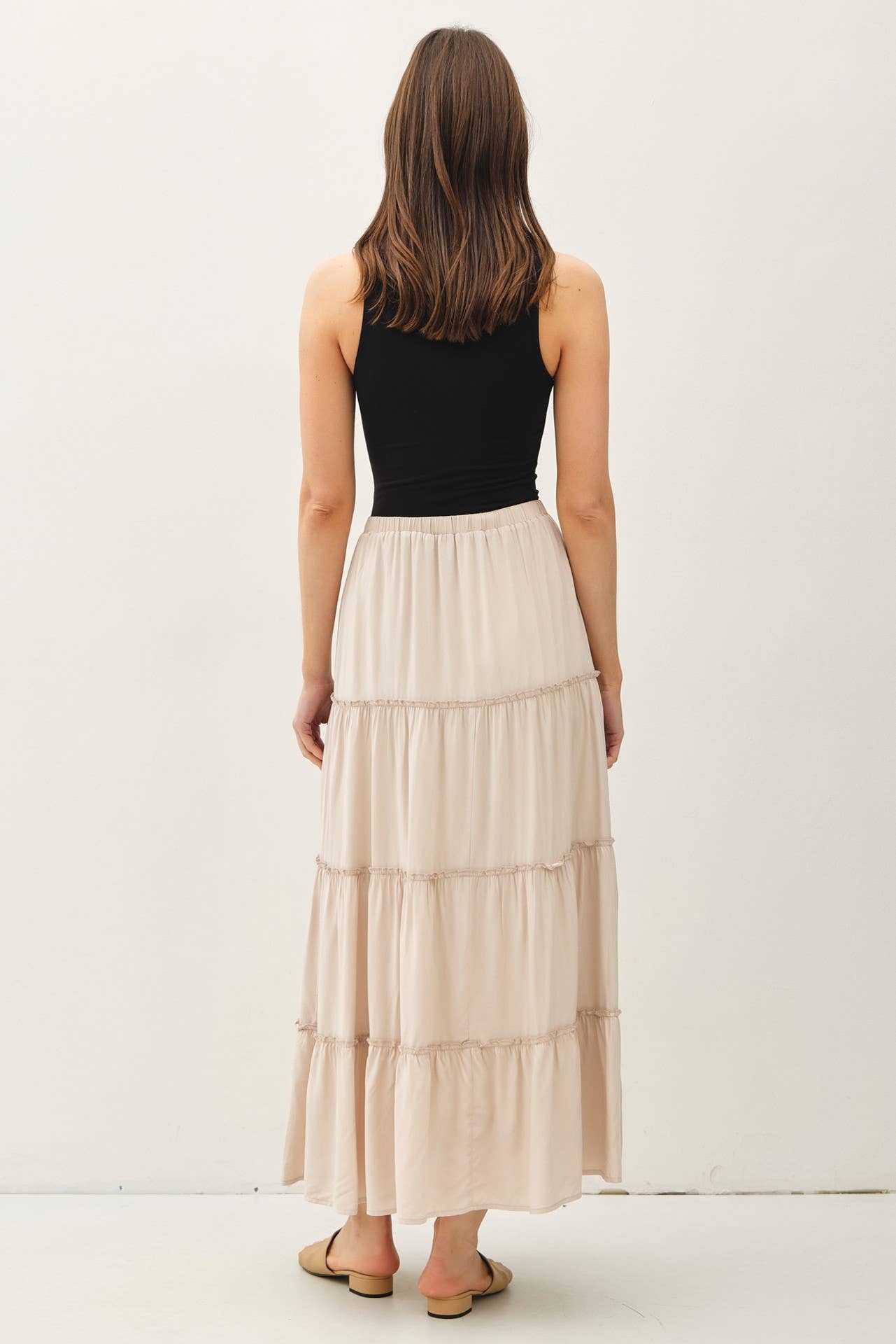 Top Tier (Stone) Ruffle Layer Maxi Skirt