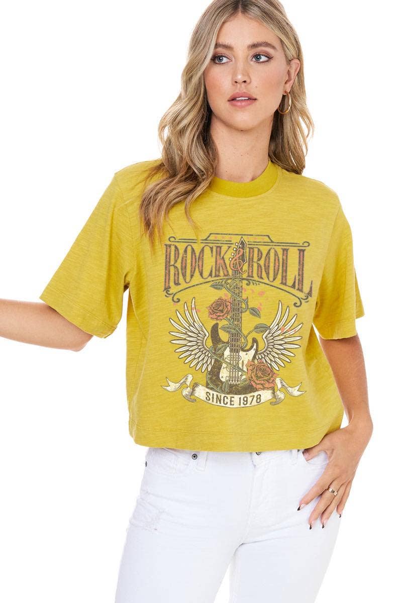 Rock N Roll (Mustard) Vintage Crop Tee