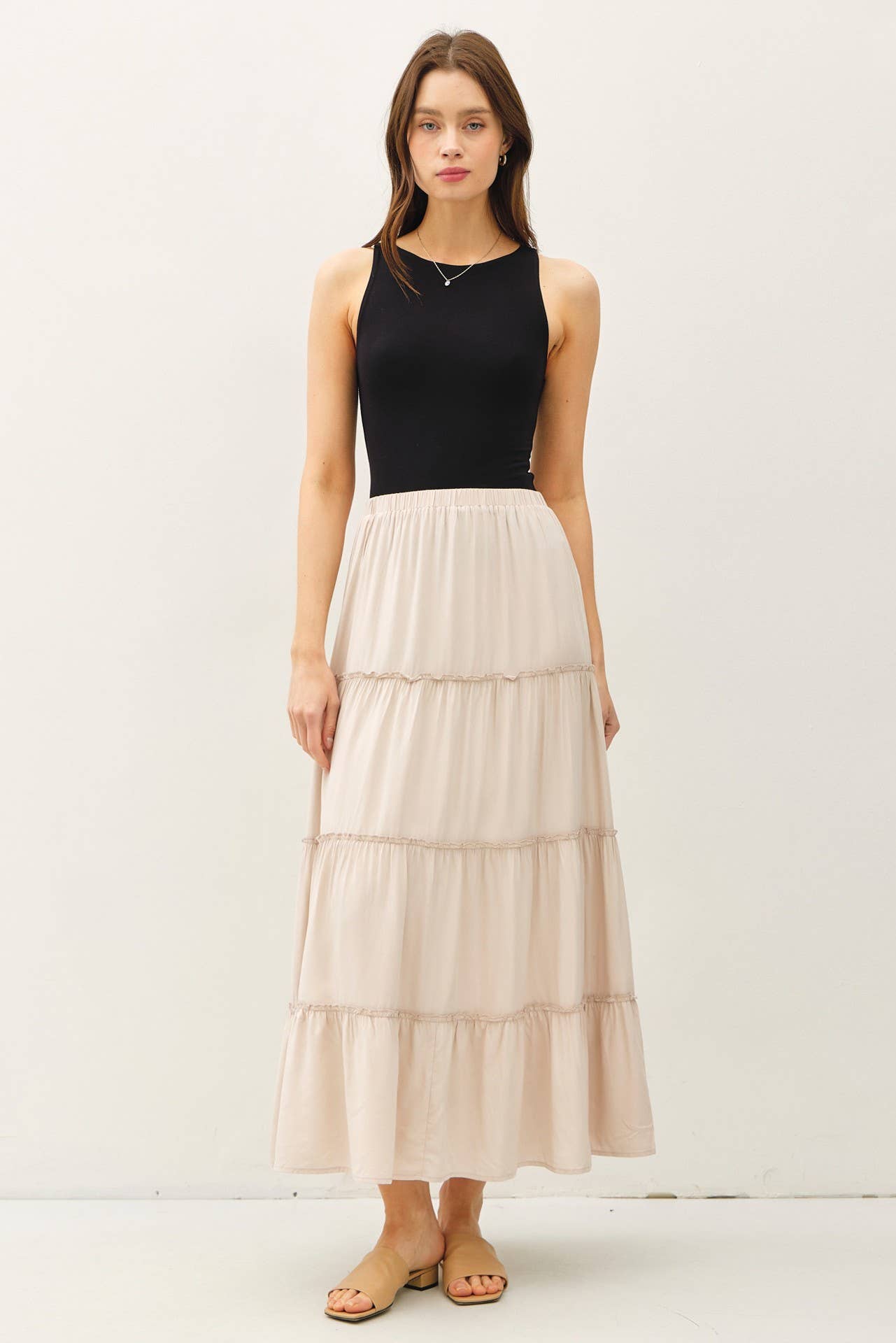 Top Tier (Stone) Ruffle Layer Maxi Skirt
