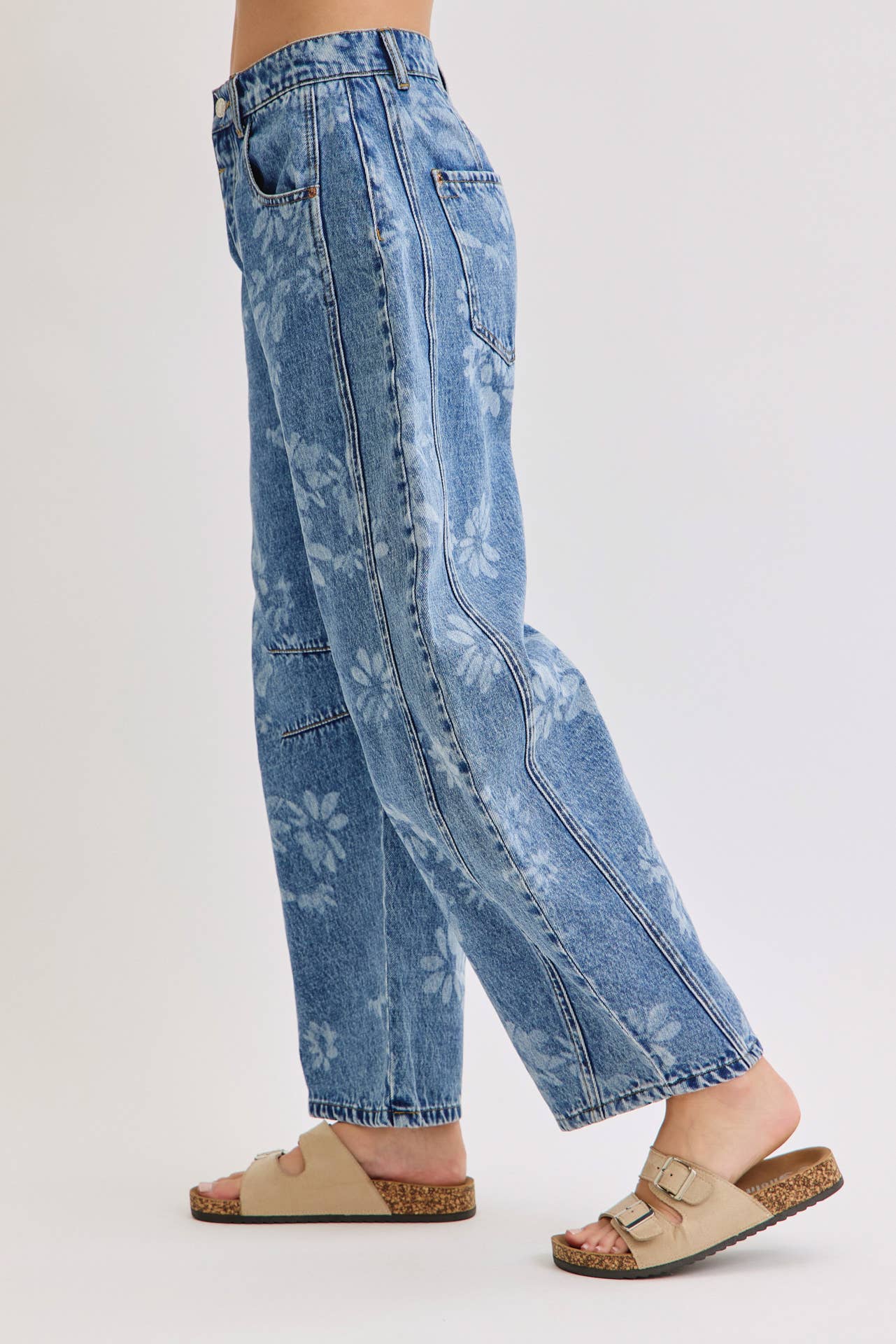 True Icon Floral Denim Barrel Jeans