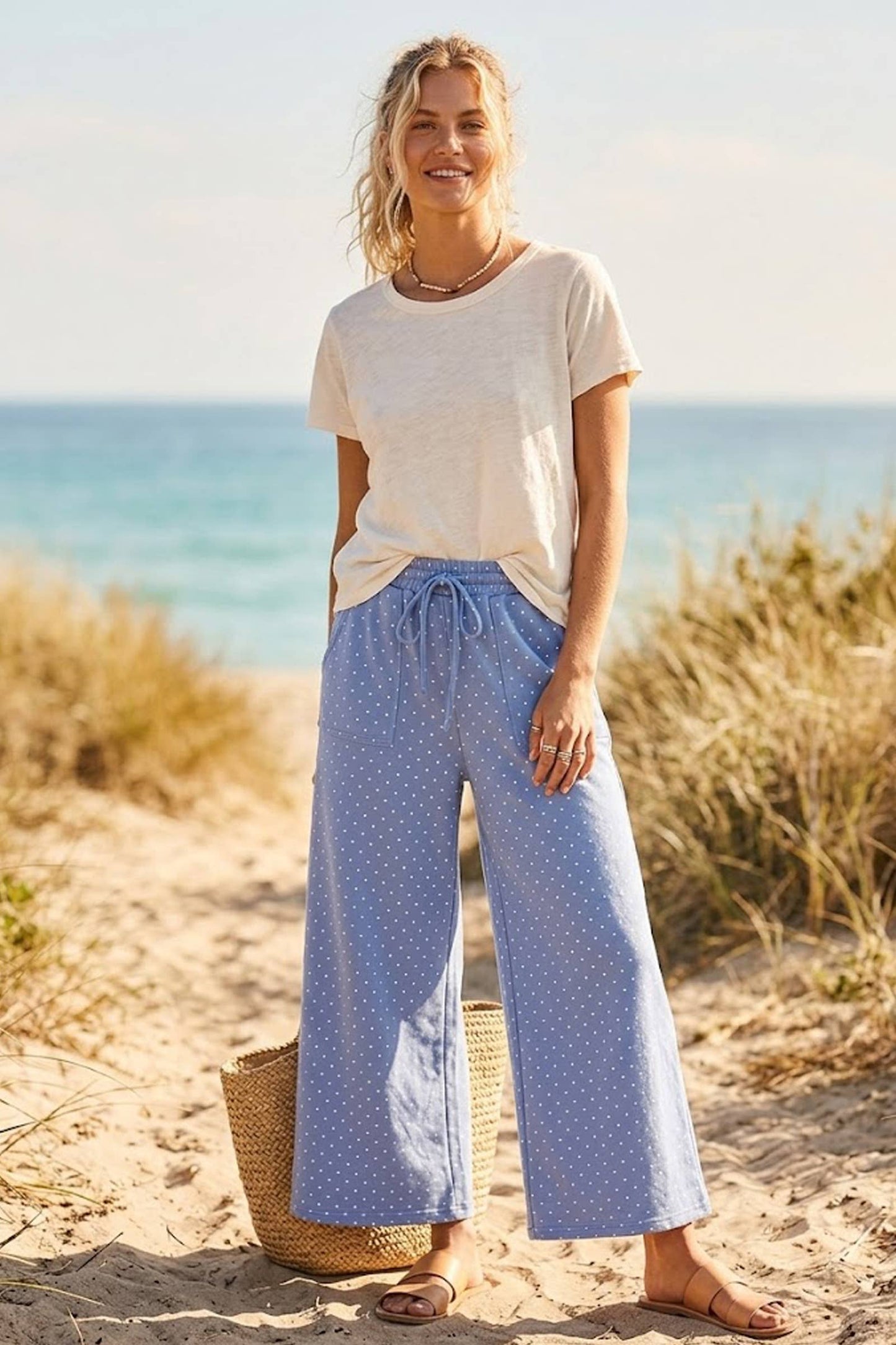 Dot To Dot (Blue/Wh) Wide Leg Pants