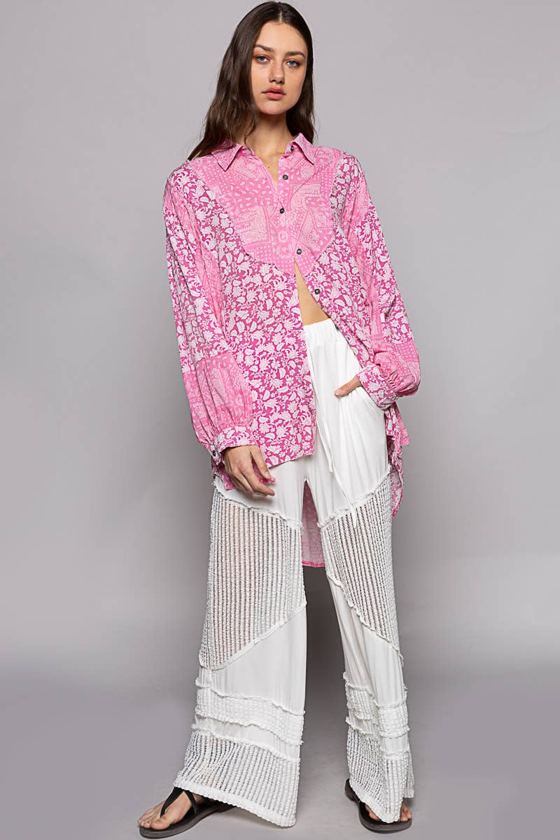 POL Perfect Paisley (Pink) Oversized Button Shirt