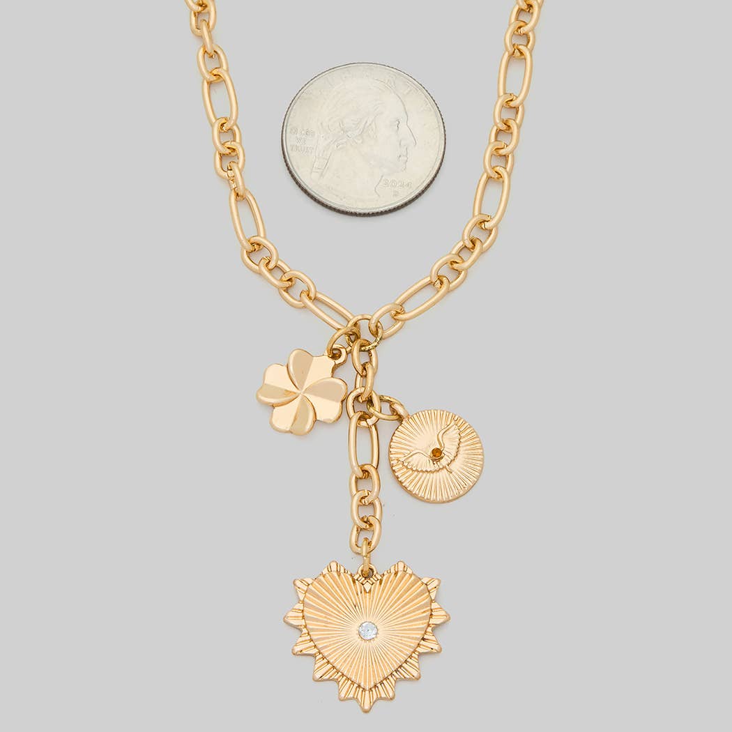 Heart Clover Charm Necklace, Gold