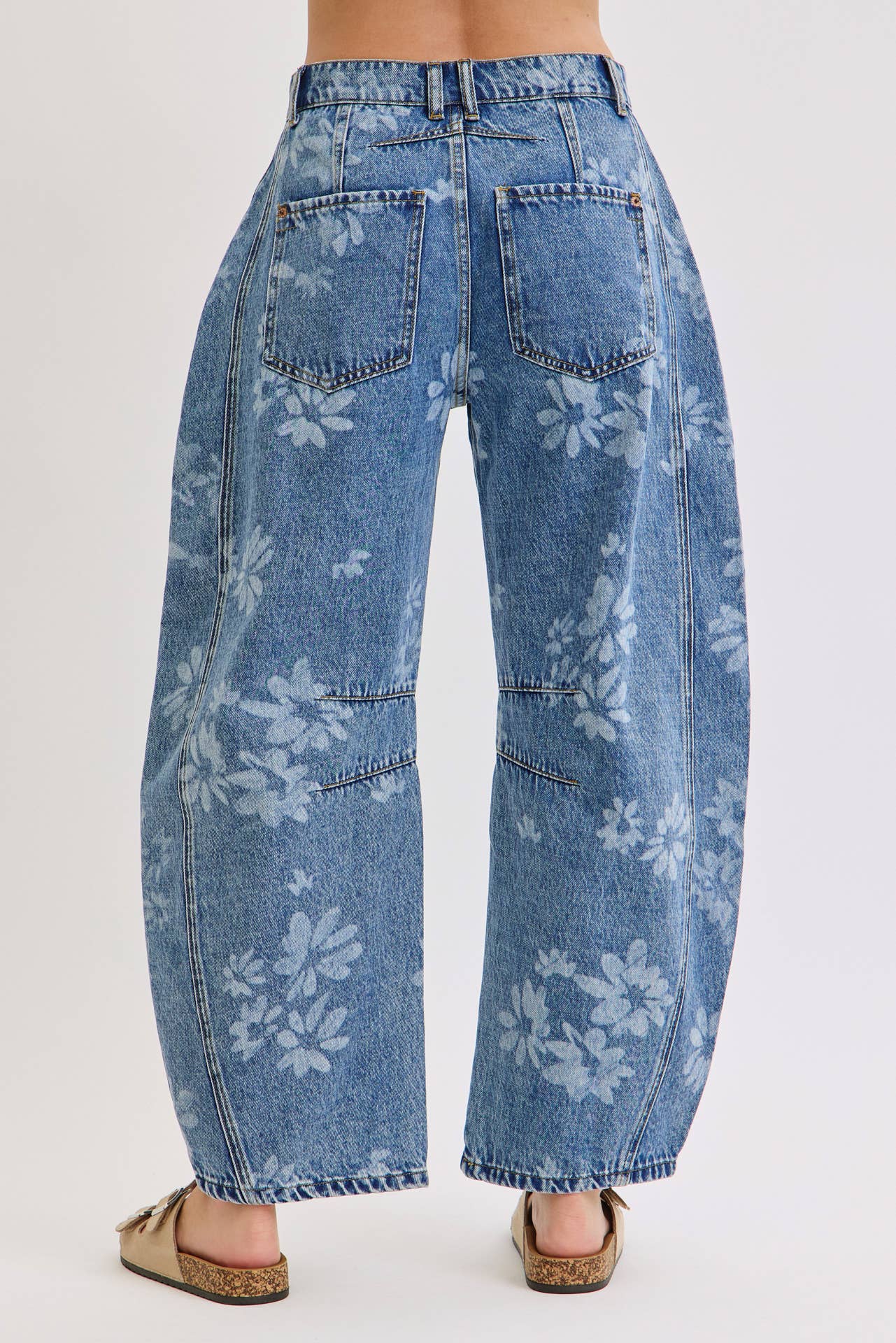 True Icon Floral Denim Barrel Jeans