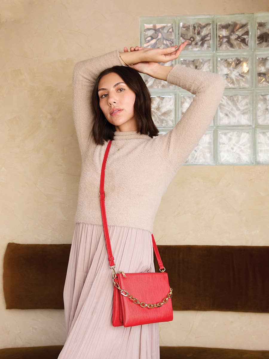 Izzy (Red) Textured Crossbody w/ Guitar Strap