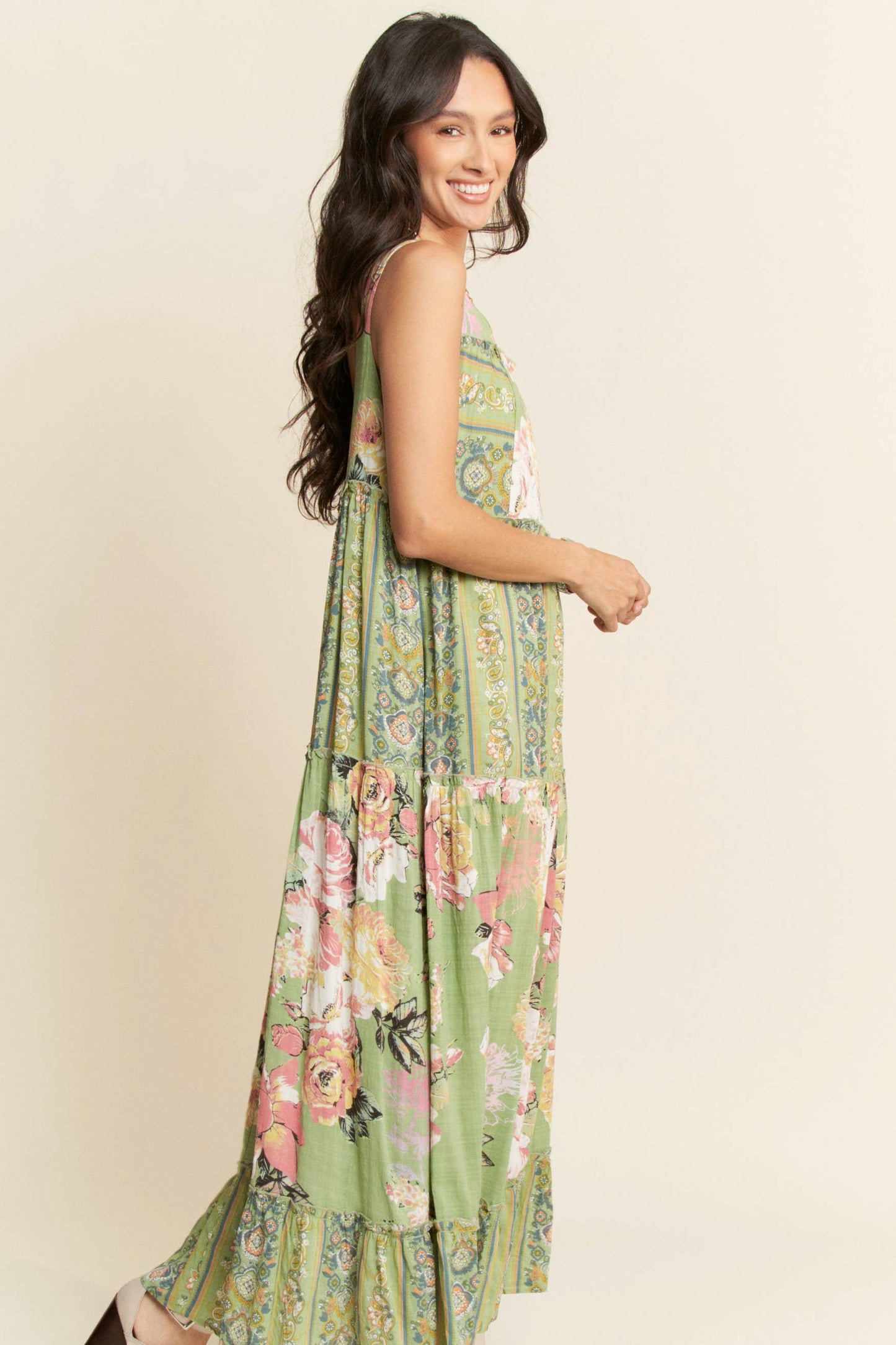 Tangled In Bloom (Sage) Floral Mix Dress