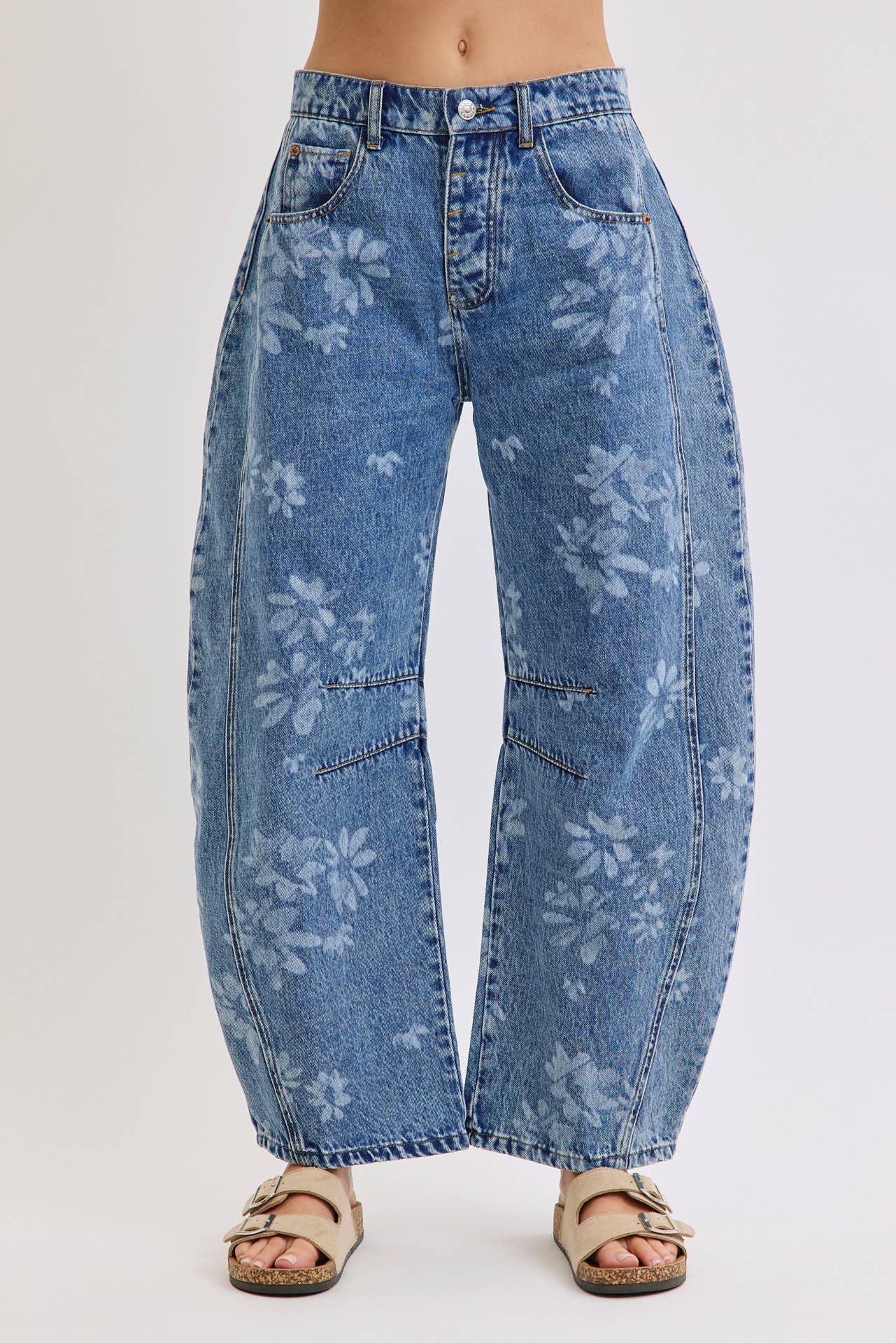 True Icon Floral Denim Barrel Jeans