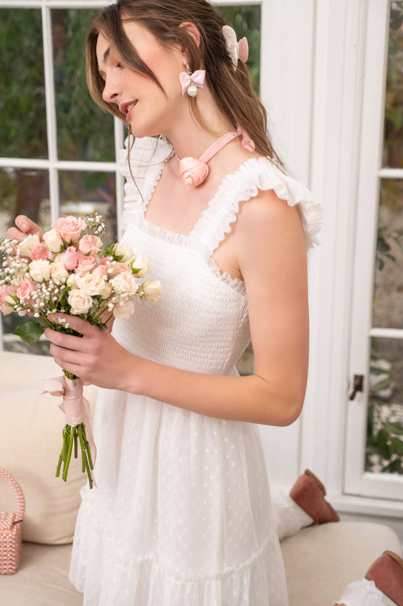 Best Honor (White) Chiffon Ruffle Dress