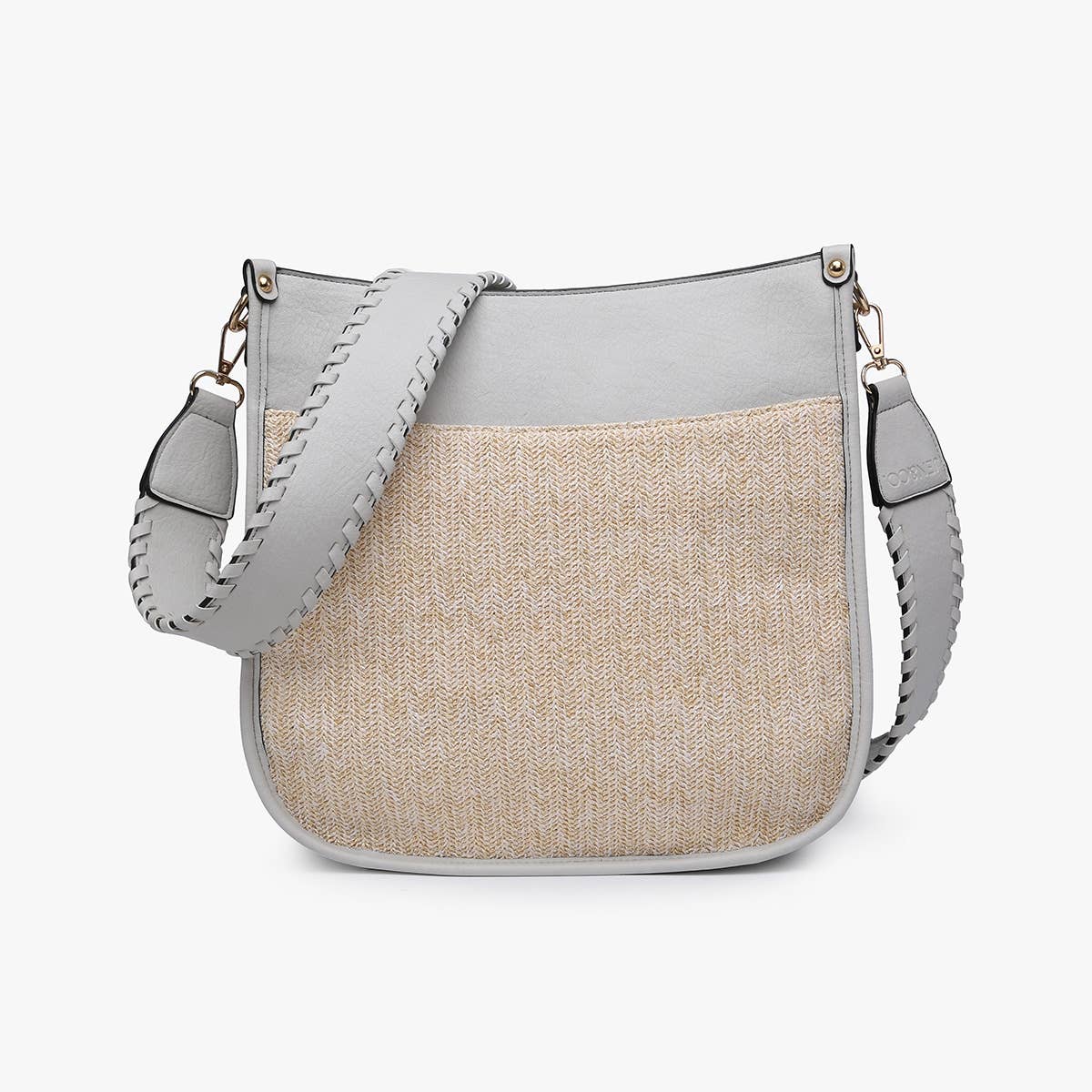Chloe (Pale Grey) Straw Crossbody w/ Guitar Strap