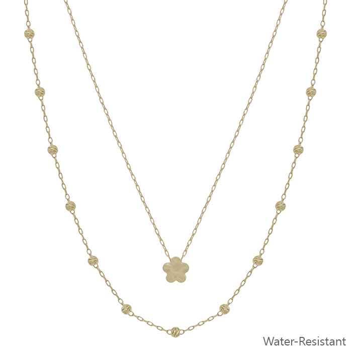 Water Resistant Gold Beaded & Flower Necklace