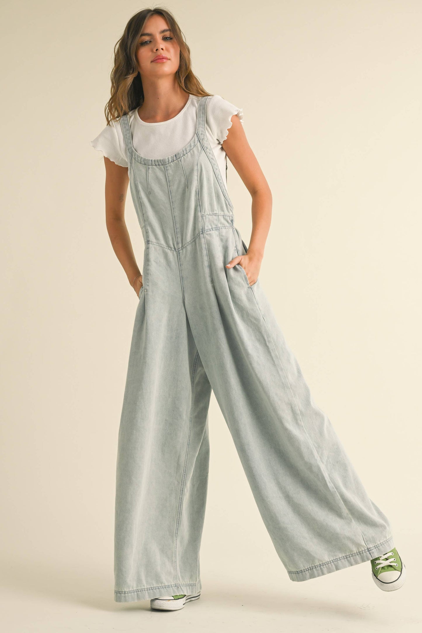 My Moment Wide Leg Denim Overalls