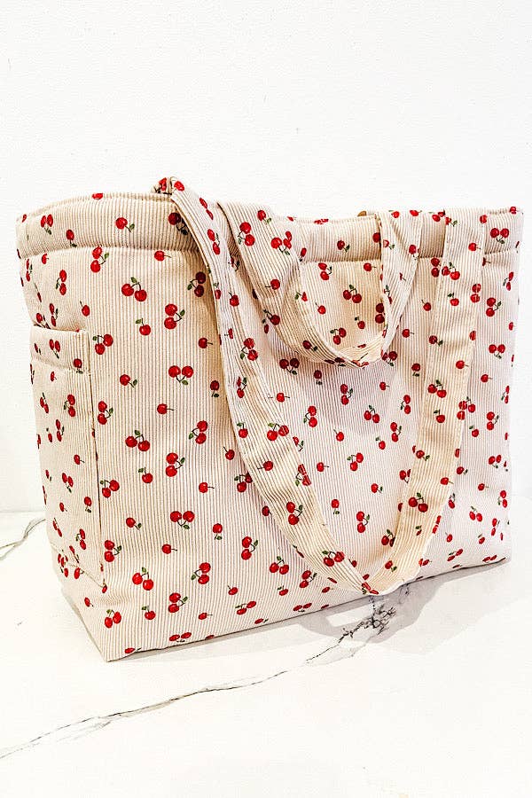 Stevie Corduroy Cherry Print Tote Bag