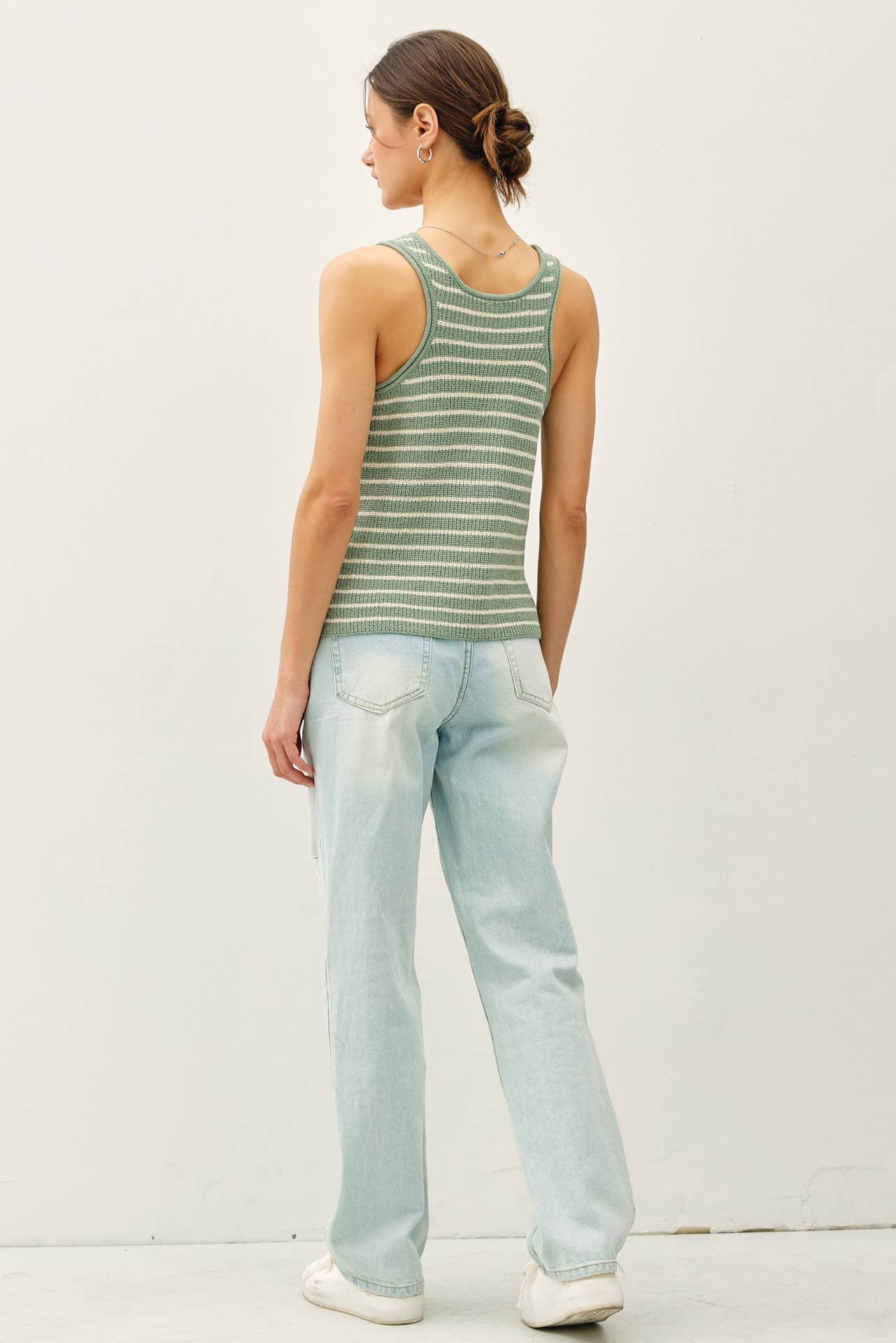 Keep In Line (Sage) Stripe Sweater Tank