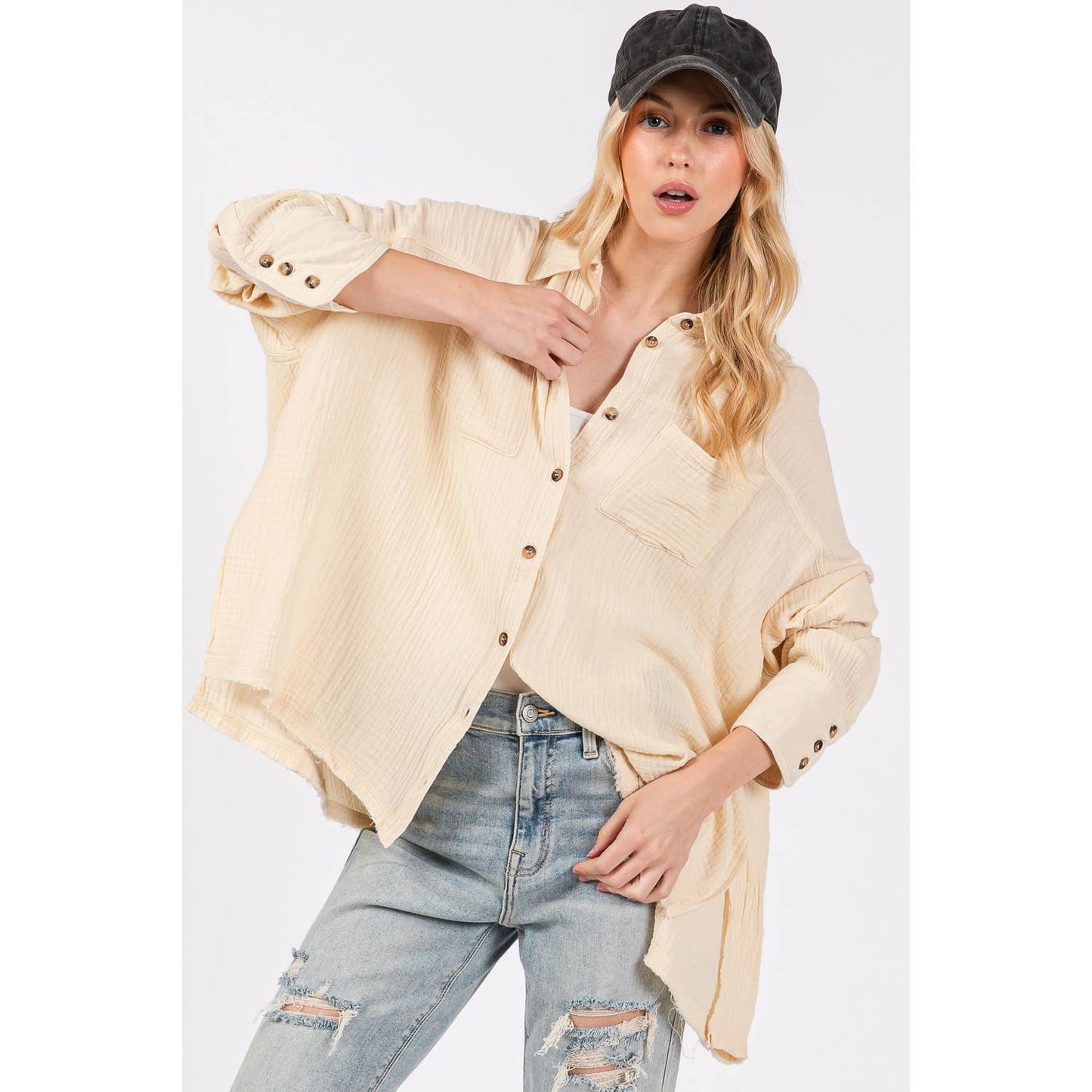 Easy Going (Natural) Cotton Gauze Blouse