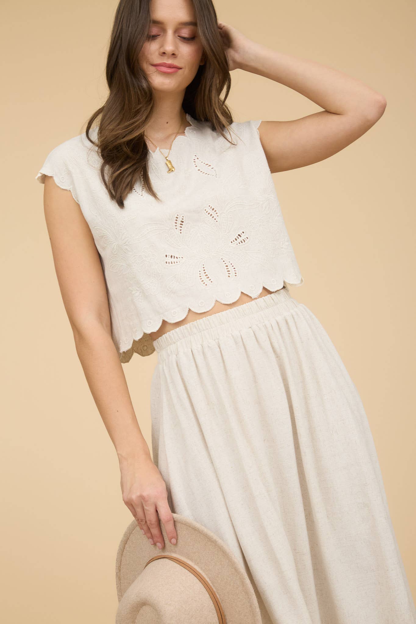 Enchanted Flow Scallop Eyelet Detail Top