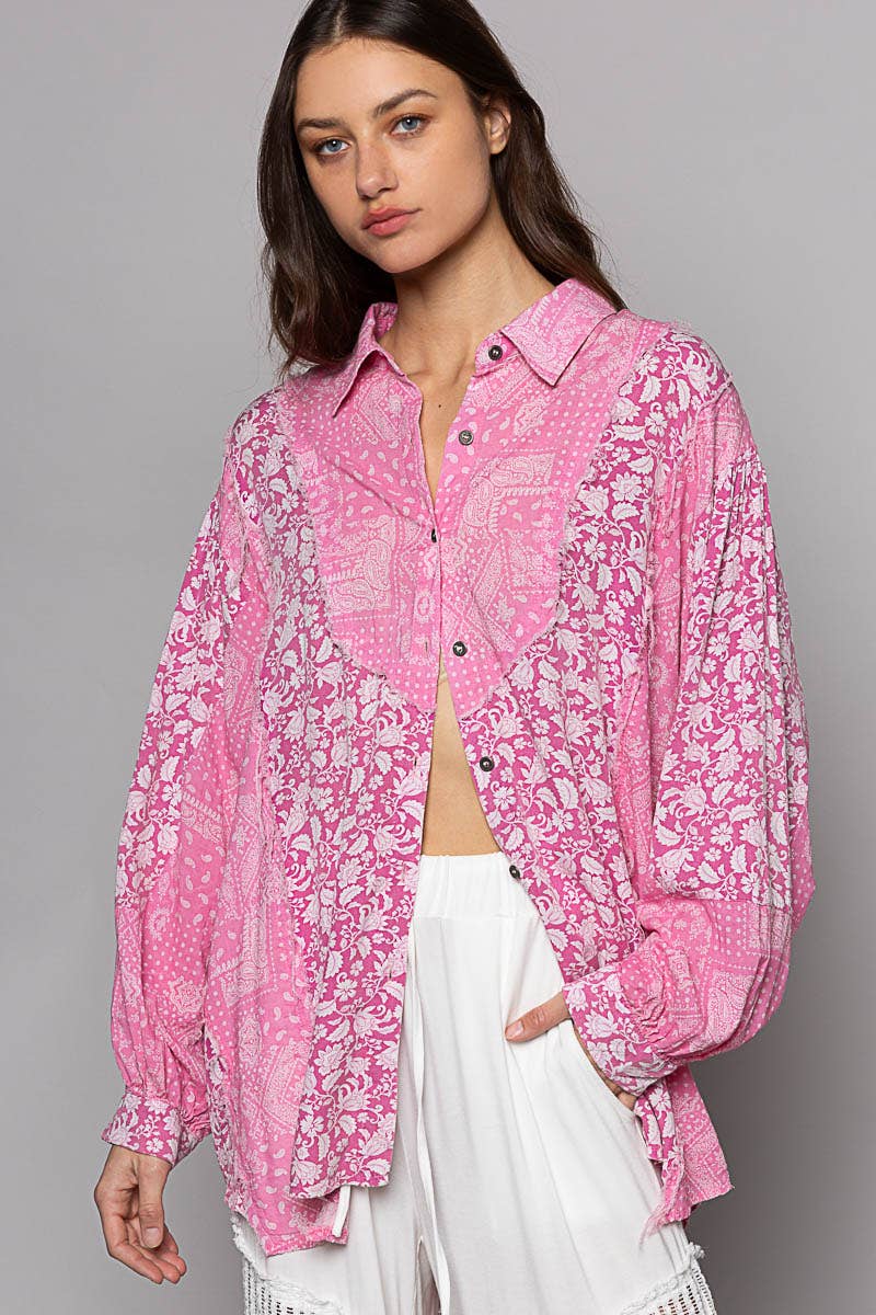 POL Perfect Paisley (Pink) Oversized Button Shirt